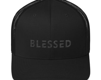 Blessed Black on Black Snapback Trucker Hat | Christian Hat | Inspirational Hat | Motivational Hat | Workout Hat | Mesh Back Hat | Gym Hat