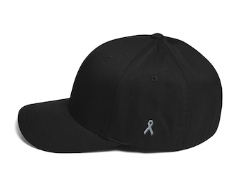 Parkinson's Awareness & Brain Tumor Awareness Twill Flexfit Fitted Hat with Grey Ribbon on the Side