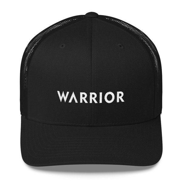 Warrior Snapback Trucker Hat | Mesh Back Hat | Workout Baseball Cap | Mens & Womens | Inspirational, Motivational | Survivor Gift