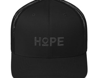 Hope Heart Black on Black Snapback Trucker Hat | Inspirational Hat | Motivational Hat | Workout Hat | Mesh Back Hat | Gym Hat