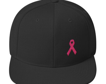 Pink Ribbon Snapback Hat With Flat Brim 