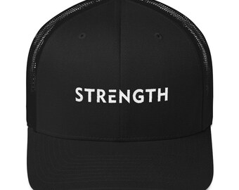Strength Snapback Trucker Hat | Mesh Back Hat | Workout Baseball Cap | Mens & Womens | Inspirational, Motivational