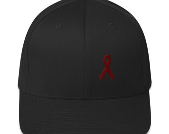 Múltiples Mieloma Conciencia Destelada Gorra de Béisbol de Swill - Cinta de Borgoña Cinta de Conciencia ( Awareness Ribbon) Regalo de superviviente