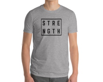 Men's Strength Square T-Shirt | Inspirational Gift | Motivational Gift | Mens Workout Shirt or for Patients, Survivors, Chemo | Courage