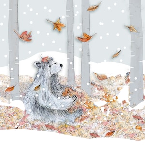 Ours de la forêt des neiges précoce - carte d'art illustration de voeux - vierge à l'intérieur - par Catherine Redgate Noël - automne - Noël écossais mignon fantaisie