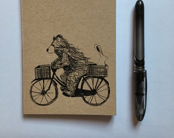 Bear on Bike A6 ECO Jotter Artist Sketchpad plain inside Catherine Redgate bunny rabbit notepad notebook notes art diary cute travel journal