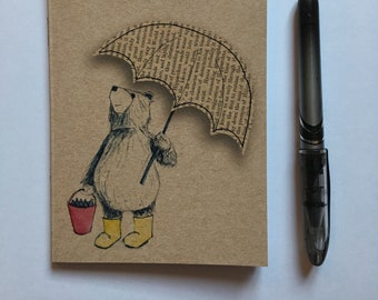 Umbrella Bear A6 ECO Jotter Artist Sketchpad plain inside Catherine Redgate notepad notes notebook teddy rainy day wellies cottage core cute