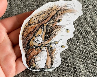 Windswept SQUIRREL Sticker illustration catherine redgate paper bujo stationery squirrels woodland cottage core animal cute windy hair day