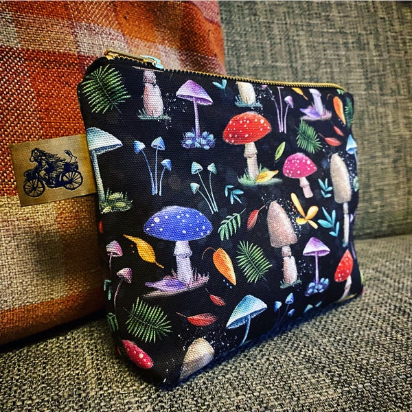 MUSHROOM WASH BAG 100% cotton Catherine Redgate homeware gift scottish pencil case make up pouch travel toiletry bag fungi toadstool forest