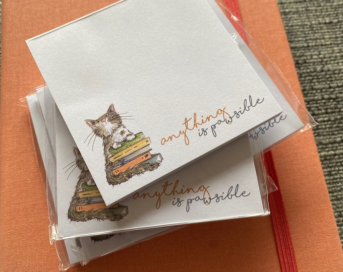 BOOK CAT Memo Pad notepad notes Catherine Redgate stationery organise block bujo organiser fun desk office cute pad to do pun cats read