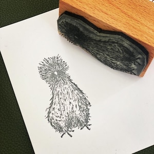 Tampon en bois SILKIE POULET 2 po 3 po. Timbres de Catherine Redgate papeterie grand papier peint lettre artisanal animal poule nature amusement lama oiseau