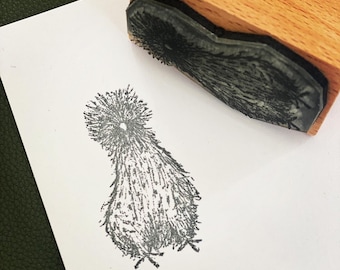 SILKIE CHICKEN 2” 3” wooden stamper Catherine Redgate stamp stationery large wrap stationery letter craft animal hen nature fun llama bird