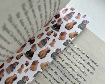 MARCAPIBARA Catherine Redgate ilustración regalo cabaña núcleo acogedor lectura lectura libro marcador marca lindo animal acogedor arte capabara vida silvestre