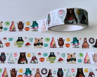 TEA bear WASHI TAPE craft scrapbook stationery paper cute illustrate scottish Catherine Redgate bujo teddy coffee drink lover cosy bears art