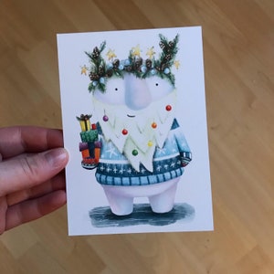 CHRISTMAS SPIRIT ansichtkaart Catherine Redgate geest sprite brief mail post schrijven briefpapier avontuur reizen dennenboom cadeau xmas trui