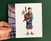 Scottish BAGPIPES Greeting card Illustration blank inside Catherine Redgate Scotland Kilt piper bagpipe bagpiper music greetings man fathers