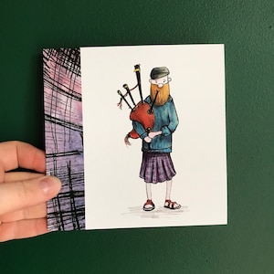 Carte de voeux cornemuse écossaise illustration vierge à l'intérieur de Catherine Redgate Ecosse kilt cornemuse cornemuse musique salutations homme pères
