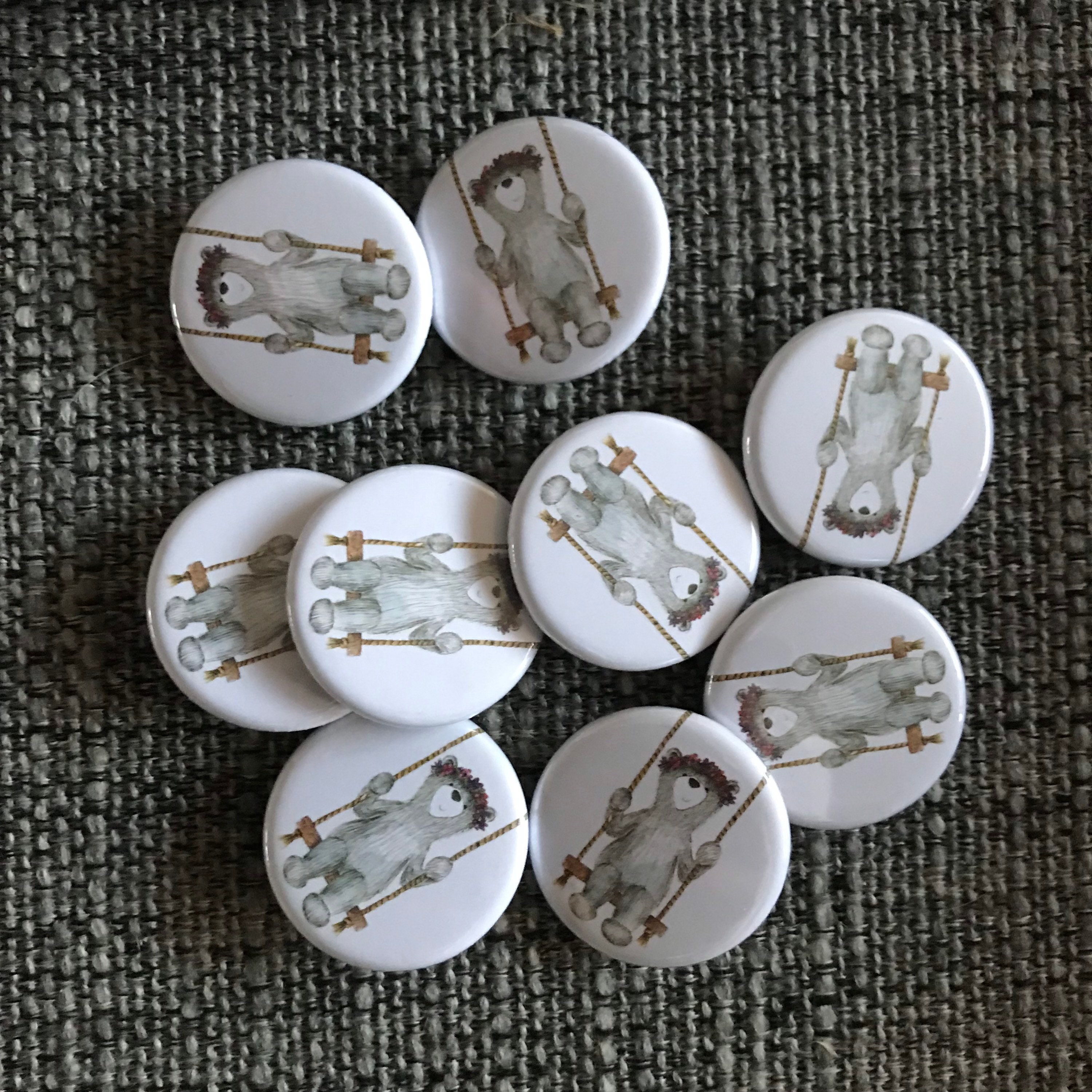 Swinging Happy Hippie Bear - 32mm Button Badge Catherine
