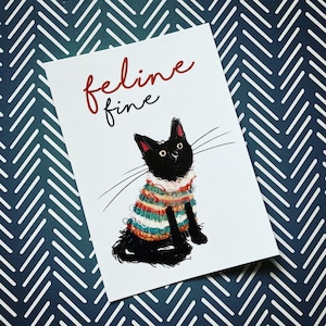 FELINE FINE Postkarte Catherine Redgate Illustration schottische Brief Post schreiben niedliche schwarze Katze positiv Sympathie Positivität Katzen Tier