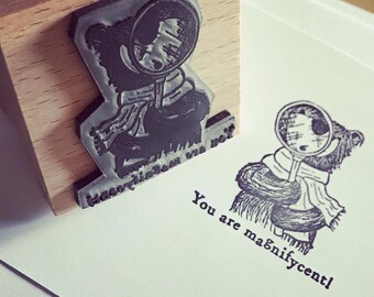 SHERLOCK HOLMES bear - wooden rubber stamper - 2" Catherine Redgate motivational magnify magnificent stamping scrapbooking