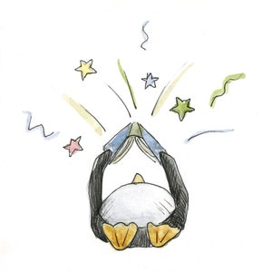 BOOK LOVER Pinguin LESUNG Karte - Illustration illustrierte Grußkarte - innen blanko Catherine Redgate - Universität Studie Schulbibliothek