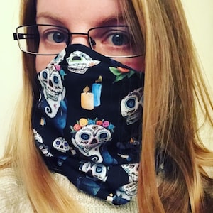 DAY of the DEAD spirit HEADWEAR hairband headband headgear biking walking hiking Catherine Redgate face mask covering sugar skull rose