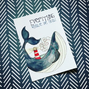 WHALE BE OKAY Postkarte Catherine Redgate Positivität Illustration schottische Brief Post schreiben Wale Meer Leuchtturm Ozean positiv