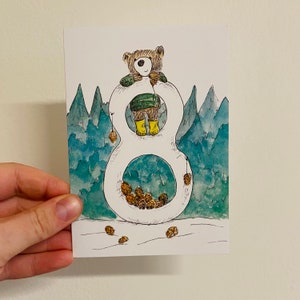Huitième carte de voeux d'ours d'anniversaire - vierge à l'intérieur de Catherine Redgate aventure anniversaire spécial anniversaire ours en peluche enfant enfants 8 8e numéro huit