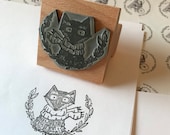 WOODLAND FOX wooden rubber stamper 2"Catherine Redgate scrapbooking craft stamp bujo otters animal portrait glasses wood forest winter scarf
