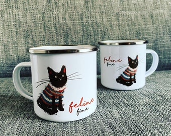 Taza de metal con diseño de gato, diseño de gato, ideal como jersey negro, para aventuras, senderismo, camping, senderismo, Catherine Redgate, viajes