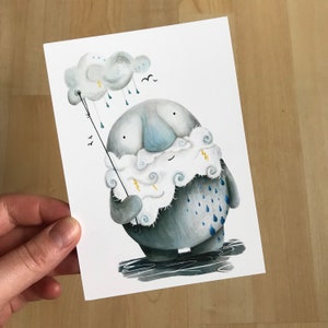 Carte postale STORM SPIRIT - par Catherine Redgate - esprit sprite illustration lettre courrier écriture papeterie foudre pluie pluie mauvaise journée amusement