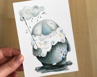 STORM SPIRIT postcard - by Catherine Redgate - spirit sprite illustration letter mail post write stationery lightning rainy rain bad day fun