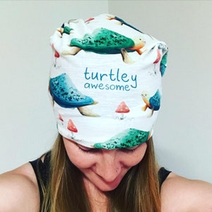 TURTLEY Awesome TURTLE headwear Recycled Plastic outdoor fitness scarf hat headband headgear biking walking hiking Catherine Redgate walk
