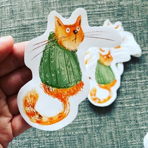 Adesivo GINGER CAT - illustrazione catherine redgate carta bujo cancelleria adesivi carino illustrato riempitivo per calze gatti positivi in maglioni