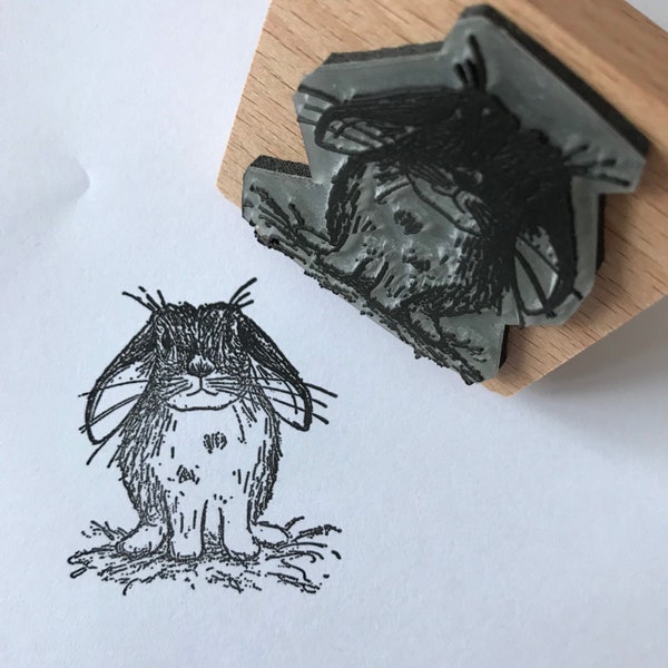 FLUFFY BUNNY - 2" wooden rubber stamper Catherine Redgate - Scotland Scottish pet rabbit teacher learn cute bun stamp love positive happy