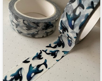 ORCA whale WASHI tape craft scrapbook stationery paper cute illustrated animal Catherine Redgate bujo sea ocean nautical fish killer whales