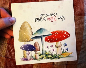 Carte d'anniversaire MAGIC DAY illustrée Carte de voeux vierge Catherine Redgate jeu de mots positif champignon vénéneux heureux confortable champignon champignon
