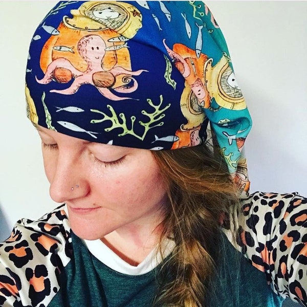 DIVER BEAR headwear outdoor RECYCLED Plastic head biking walking hike Catherine Redgate scarf diving swim ocean octopus blue fish sea dive