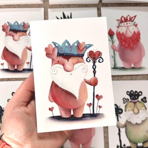 Carte postale SPIRIT of HEARTS jeu de cartes postales Catherine Redgate positivité illustration courrier courrier cartes à jouer positives costume de pont coeur roi mignon