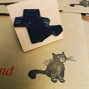 SOCK CAT wooden rubber stamper Catherine Redgate Scotland Scottish pet cats teacher wooly cute stamp positive happy print animal socks 2&quot; 3&quot;