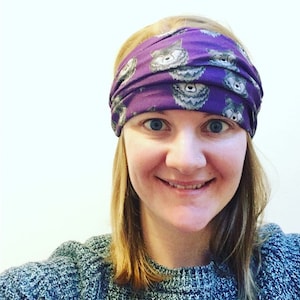 Purple WOLF headwear - outdoor, hat, hairband headband, headgear, biking, walking, hiking- by Catherine Redgate dog animal scarf mask cute