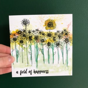 Tournesols Un champ de bonheur Illustration de voeux Carte d'art vierge Catherine Redgate fleur soleil positivité positive jardinier jardinier