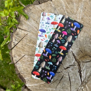 Double MUSHROOM BOOKMARK Catherine Redgate illustration gift cottage core woodland cosy read reading book marker dark academia fungi black