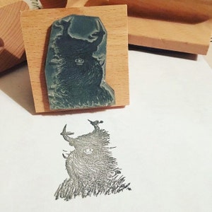 Windy HEELAN COO - 2インチ 3インチ 4インチ 木製ゴムスタンパー - キャサリン・レッドゲート作 - スコットランド - スコットランド産 - ハイランド牛 - シャギークラフトスクラップブック