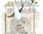 BOOK LOVER seagull card illustration illustrated Greeting Card blank inside Catherine Redgate university study journey read reading school