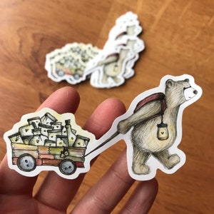 クマとホタルのカート ステッカー - イラスト キャサリン レッドゲート 紙 ブジョ 文房具 ステッカー かわいい 冒険 旅 ポジティブ ポジティブ テッド