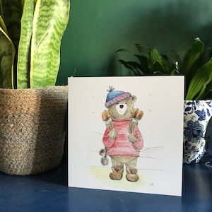 HIKER BEAR Wenskaart blanco binnenkant Catherine Redgate Schotland Schots blij positieve positiviteit wandelen wandelen wandelen wandelaar wandelen verjaardag