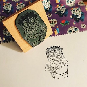 Tag der Toten Stempel 5 cm Catherine Redgate Stempel Scrapbooking Basteln SKULL rosa Maske Festival Zucker