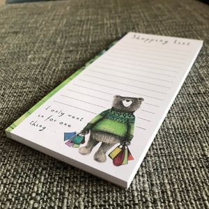 SHOPPING BEAR LIST Pad notepad notes Catherine Redgate stationery organise block bujo organiser diary to do home wish note teddy cute bag