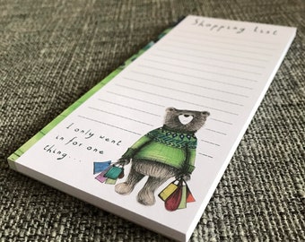 SHOPPING BEAR LIST Pad notepad notes Catherine Redgate stationery organise block bujo organiser diary to do home wish note teddy cute bag